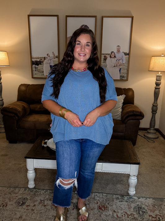 Classic Blue Relaxed Ribbed Top