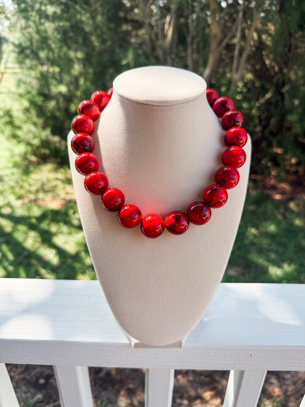 Red + Black Big Marble Beaded Necklace