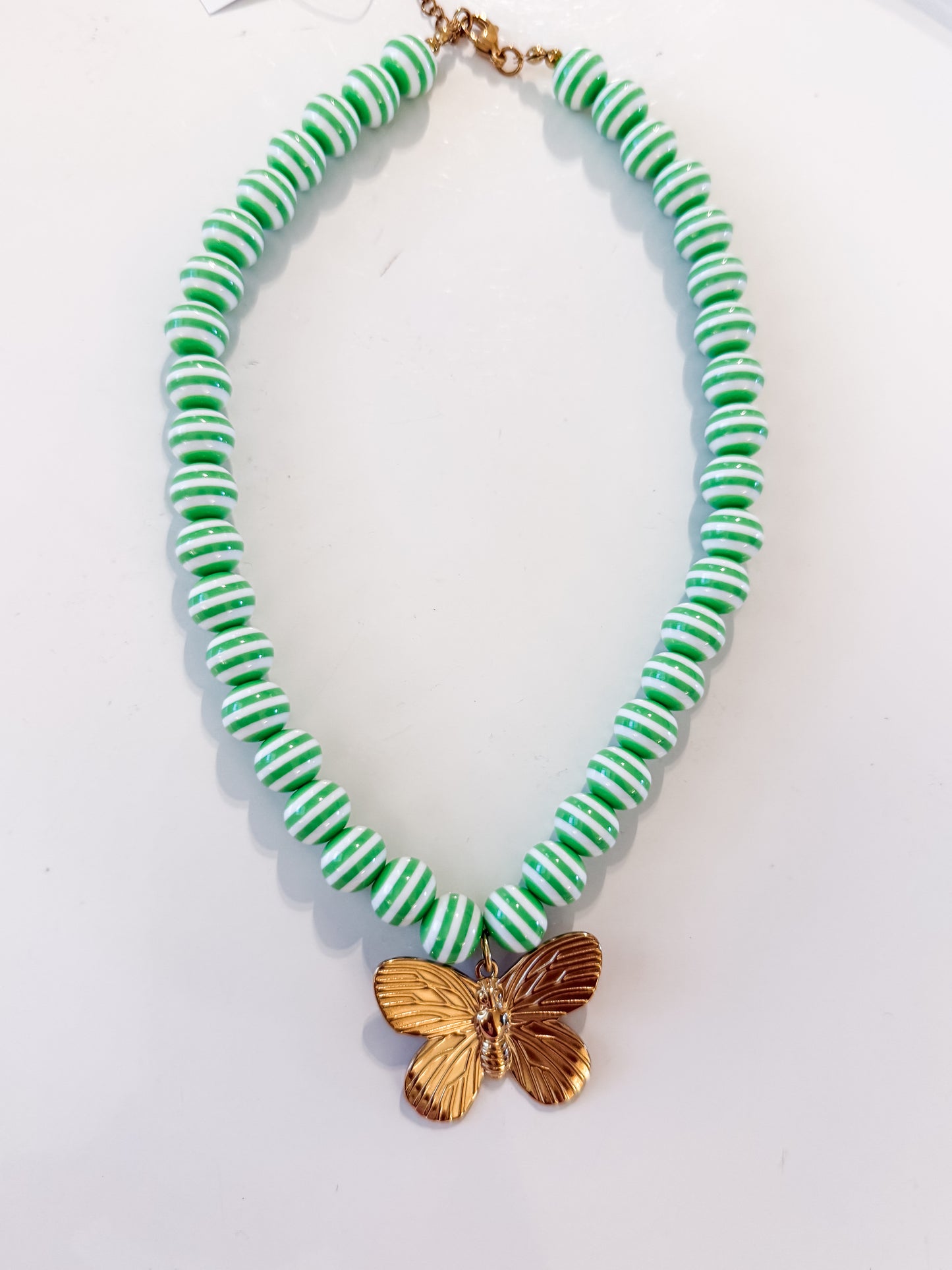 Hart Designs | Kelly Green Striped Butterfly Necklace