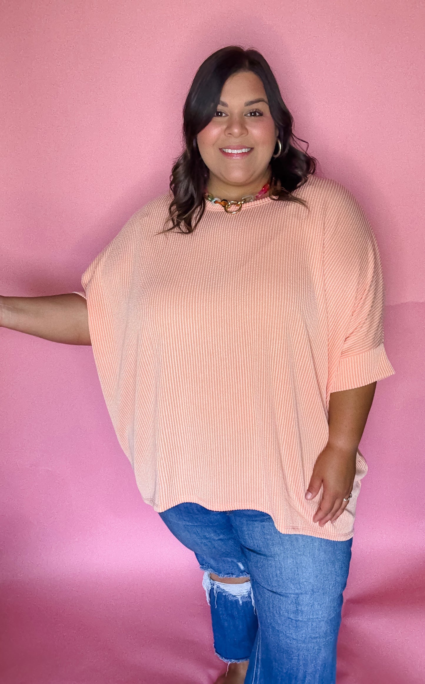 Peach Relaxed Ribbed Top