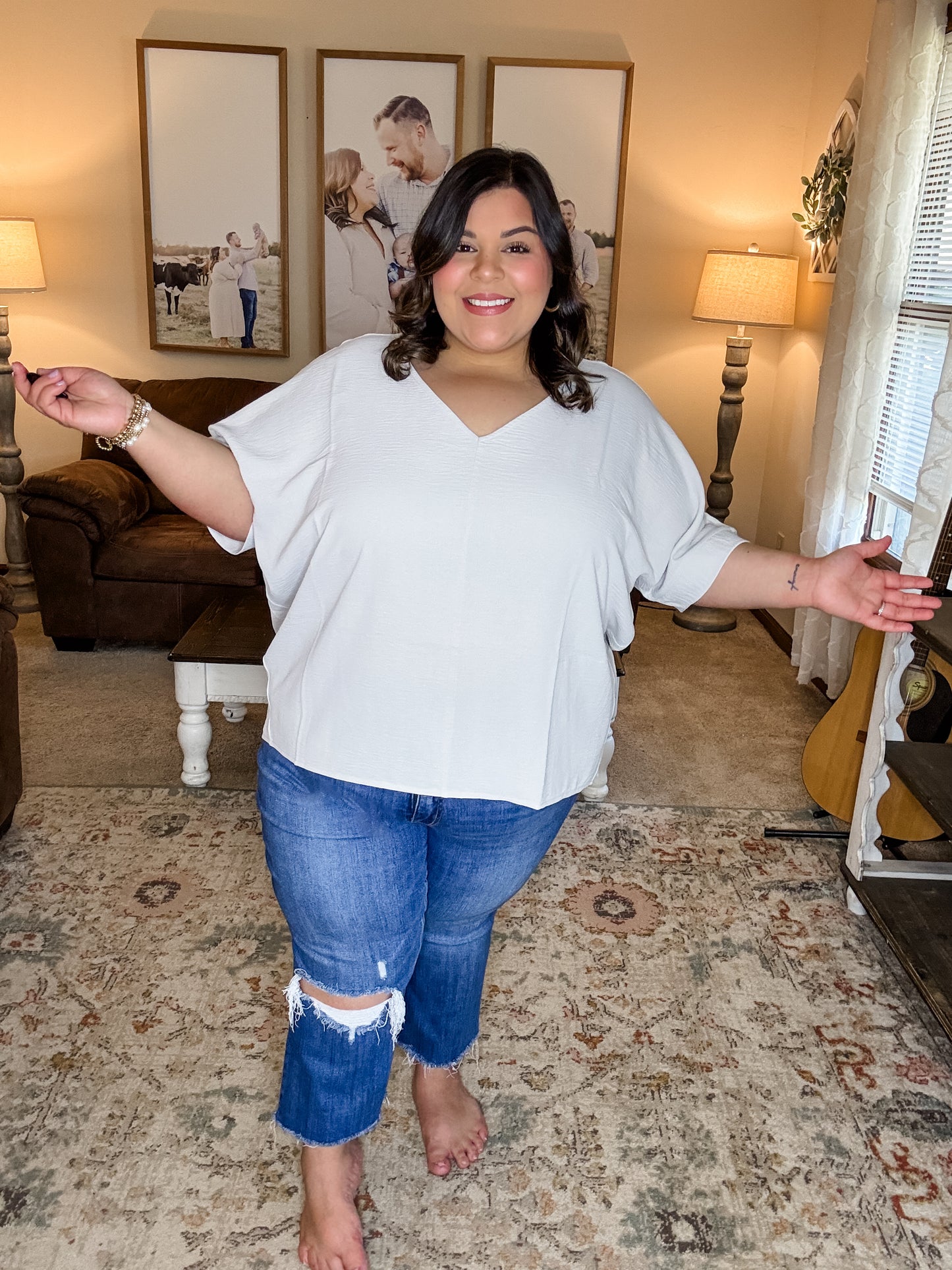 Curvy Spring Fling Top in Bone