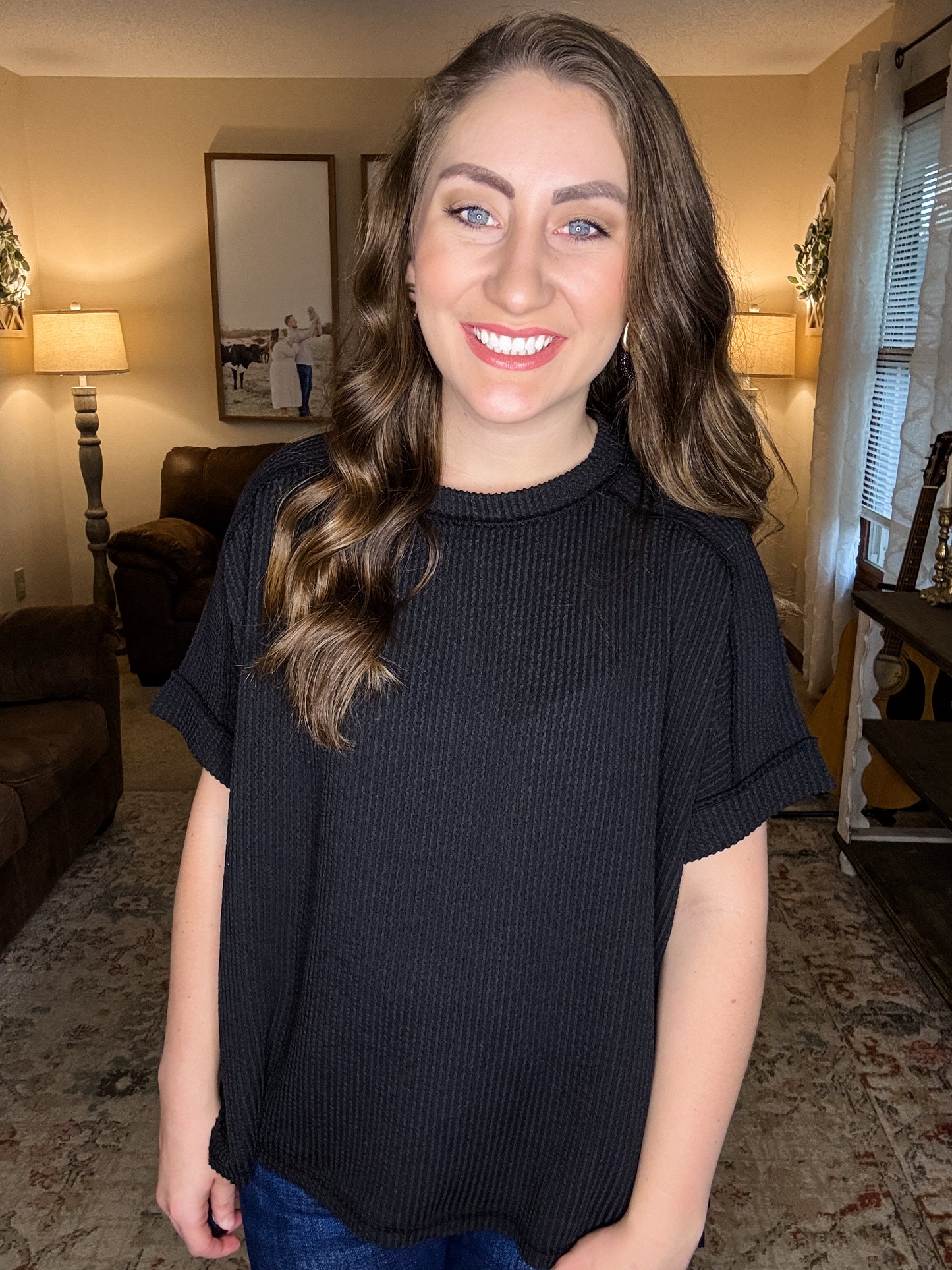 Little Black Ribbed Top