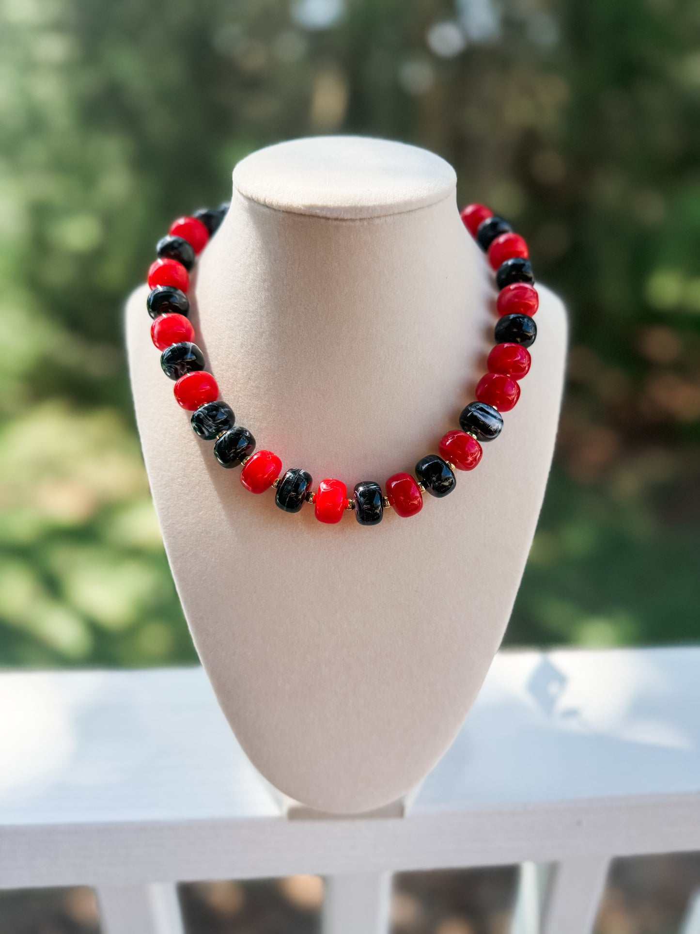Red + Black Beaded Necklace