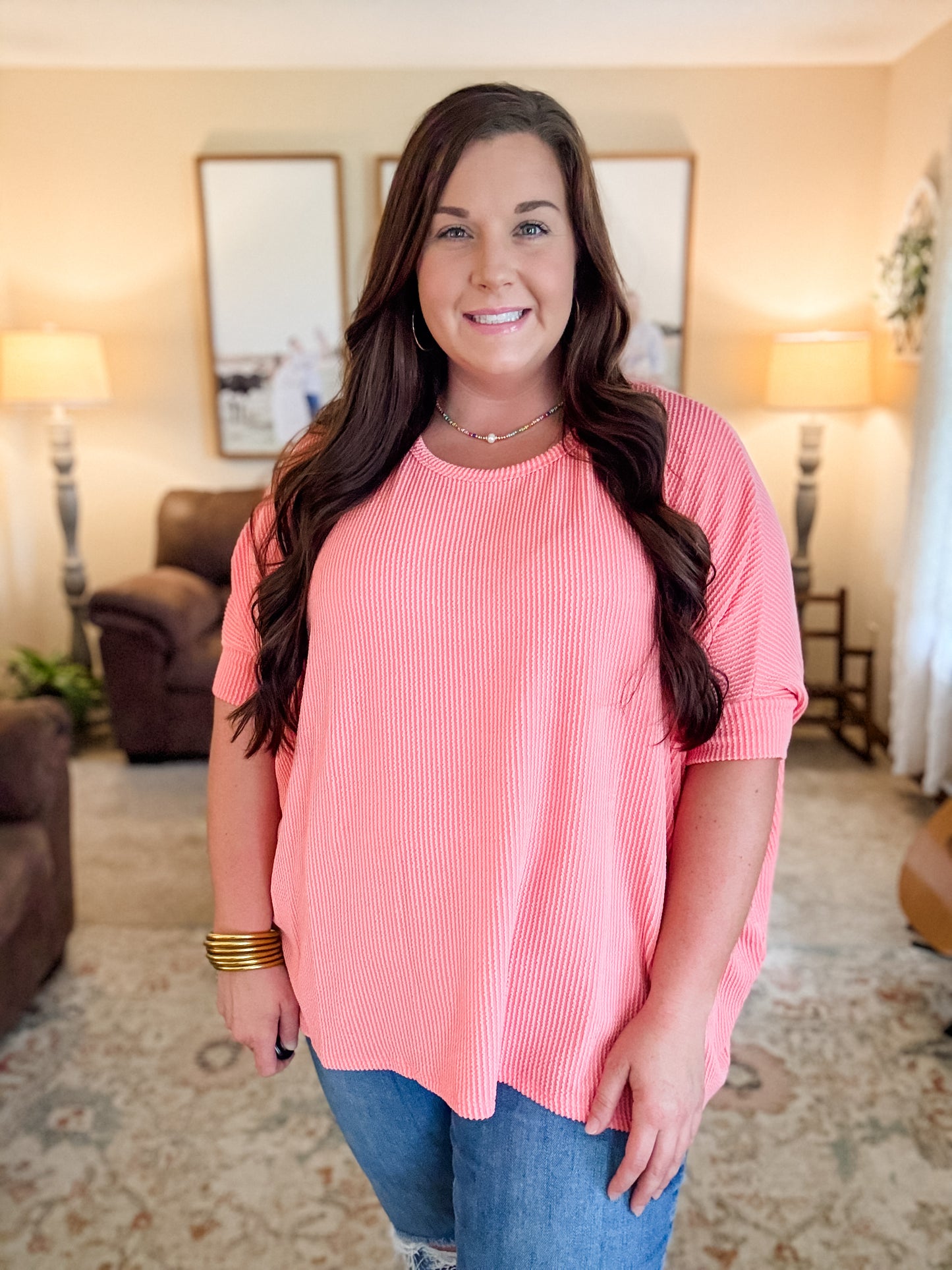Coral Raised Ribbed Top