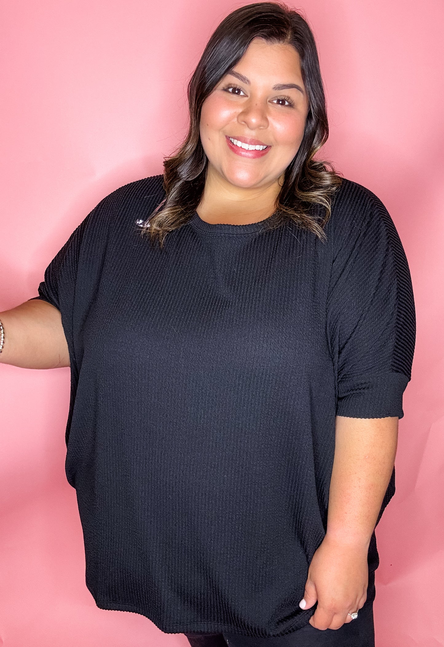 Curvy Black Relaxed Ribbed Top