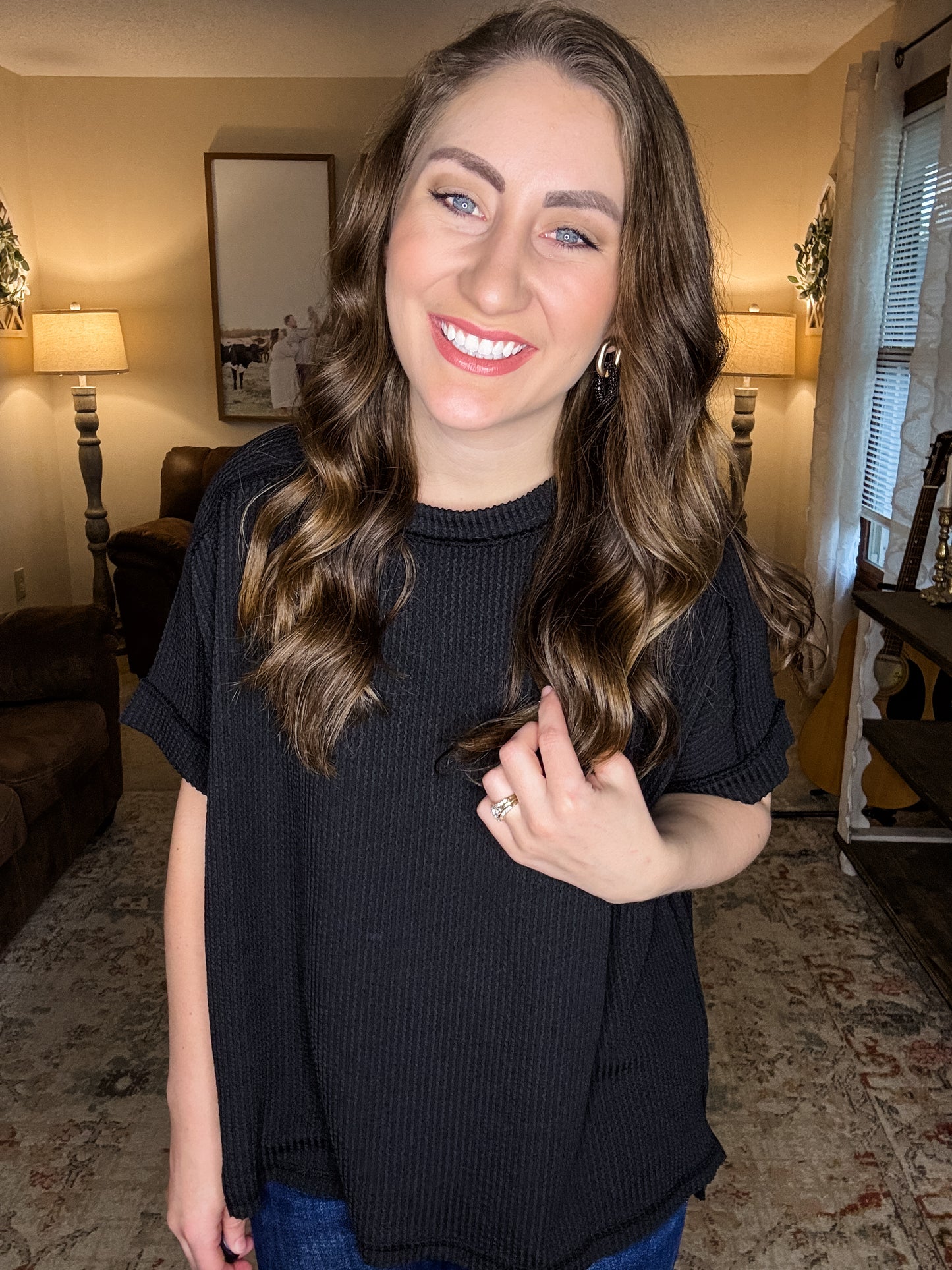 Little Black Ribbed Top