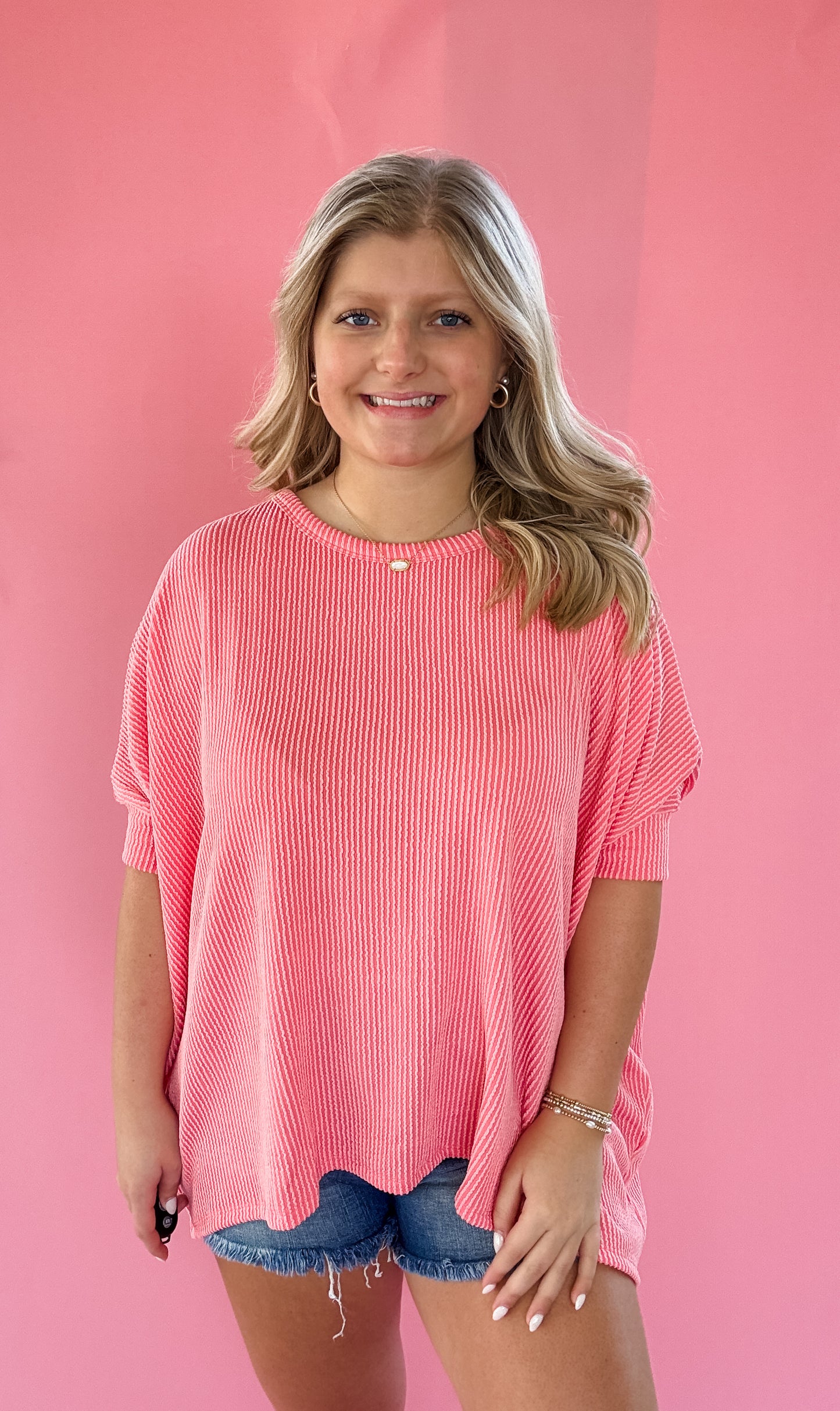 Curvy Coral Relaxed Ribbed Top