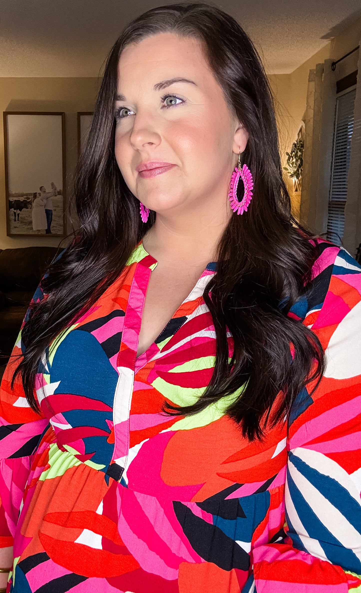 Hot Pink Raffia Teardrop Earrings