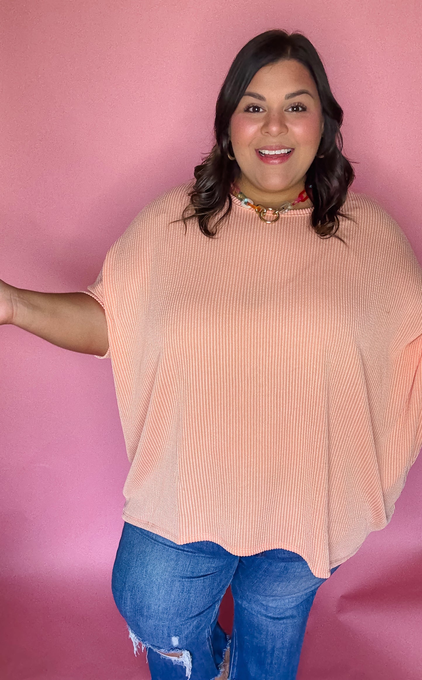 Peach Relaxed Ribbed Top