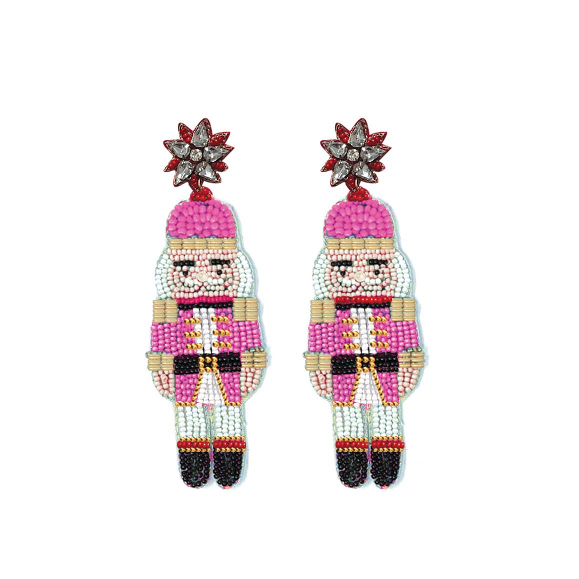 Pink Beaded Nutcracker Earrings