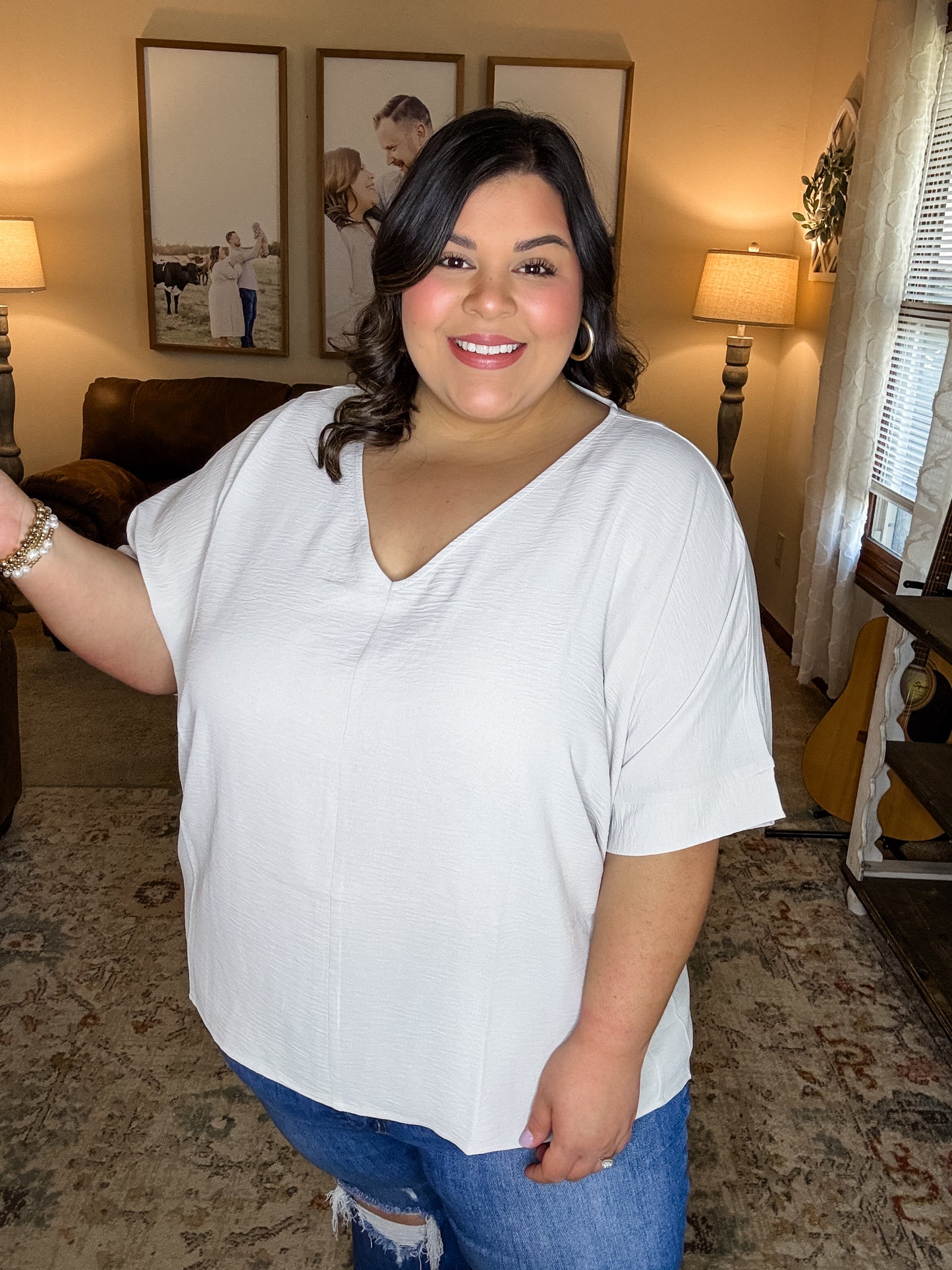 Curvy Spring Fling Top in Bone