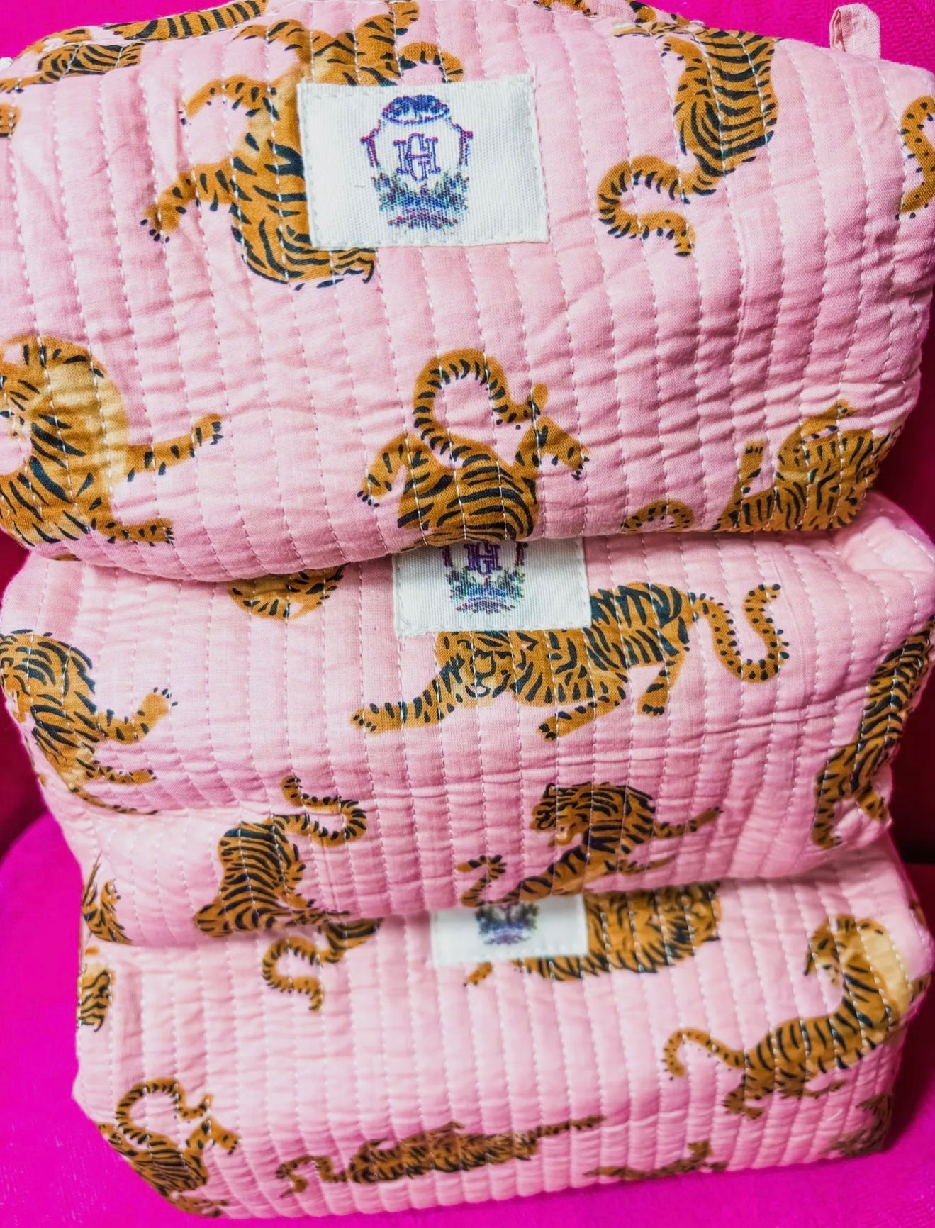 Dainty Pink Tiger Cosmestic Bag Set