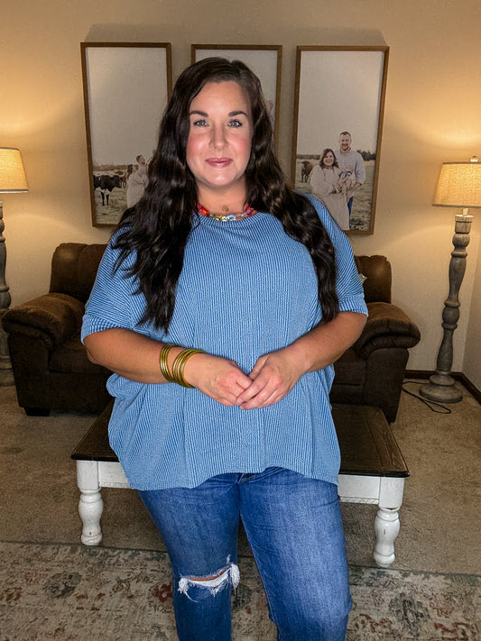 Curvy Classic Blue Relaxed Ribbed Top