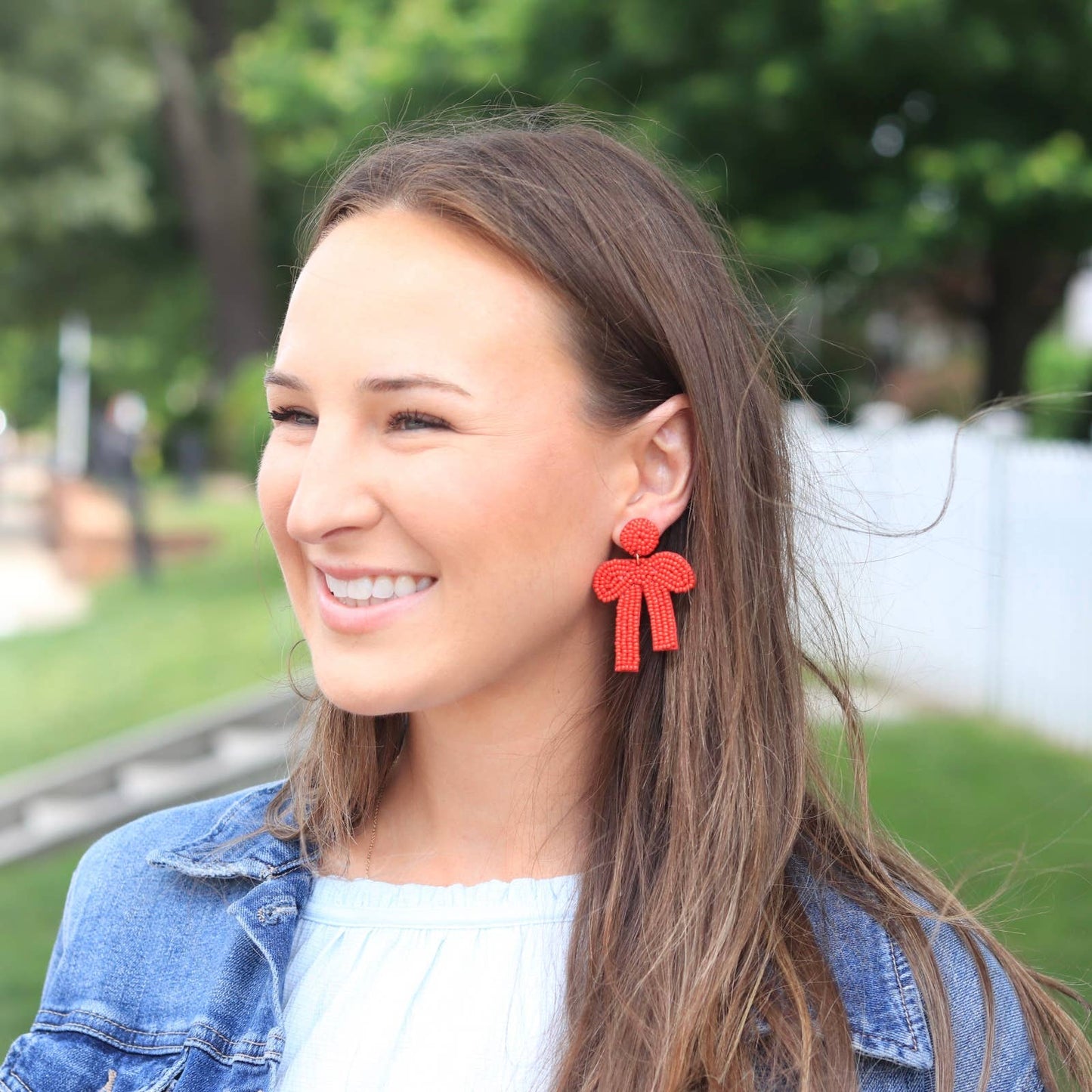 Red Beaded Bow Earrings