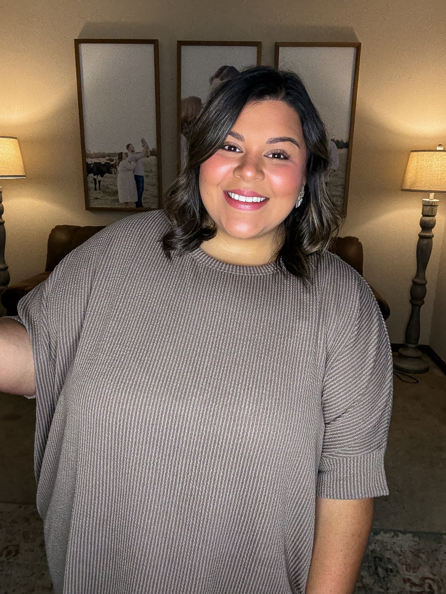 Curvy Mocha Relaxed Ribbed Top