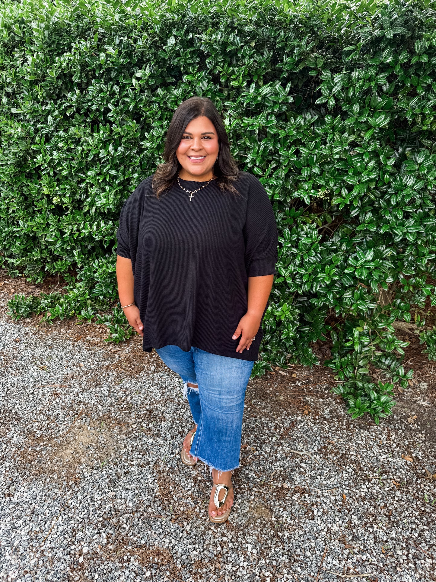 Curvy Black Relaxed Ribbed Top