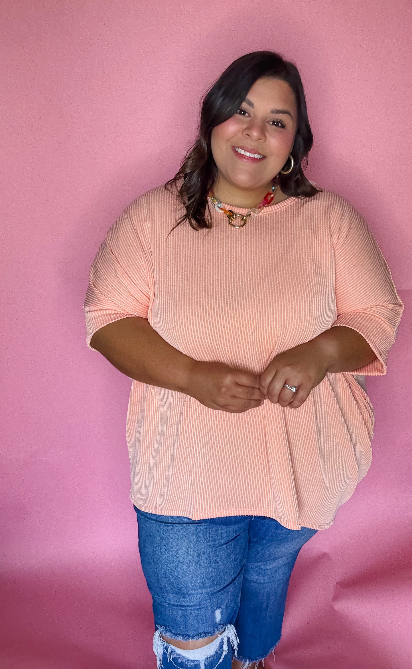 Peach Relaxed Ribbed Top