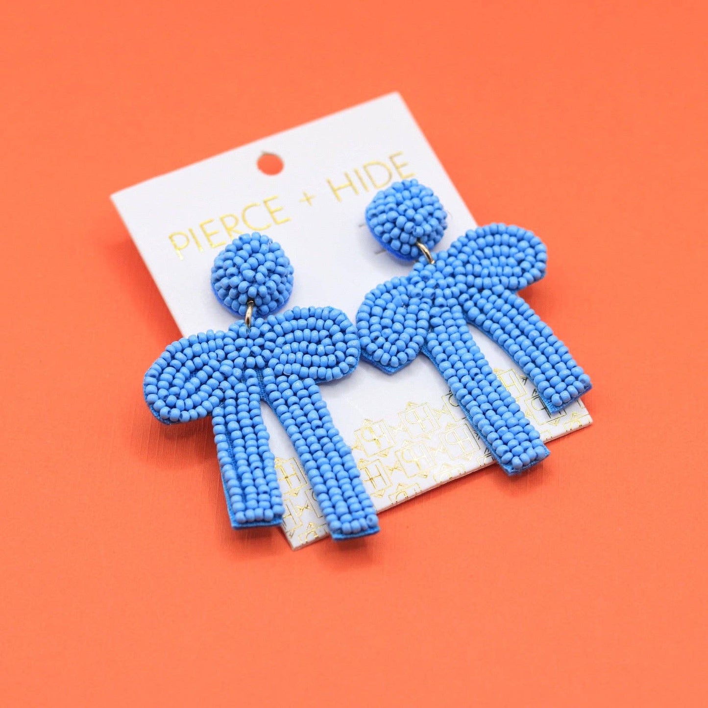 Carolina Blue Beaded Bow Earrings