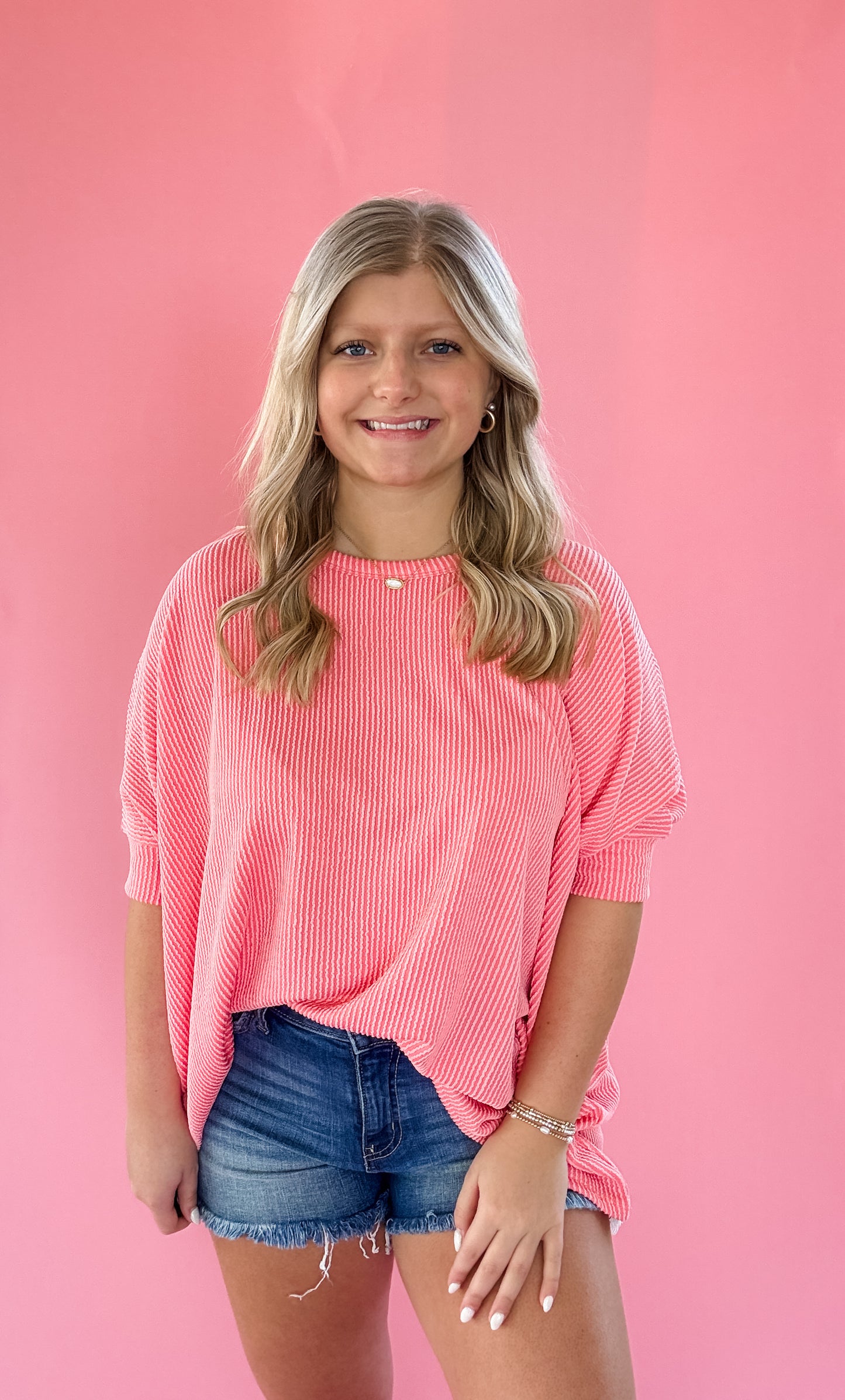 Curvy Coral Relaxed Ribbed Top