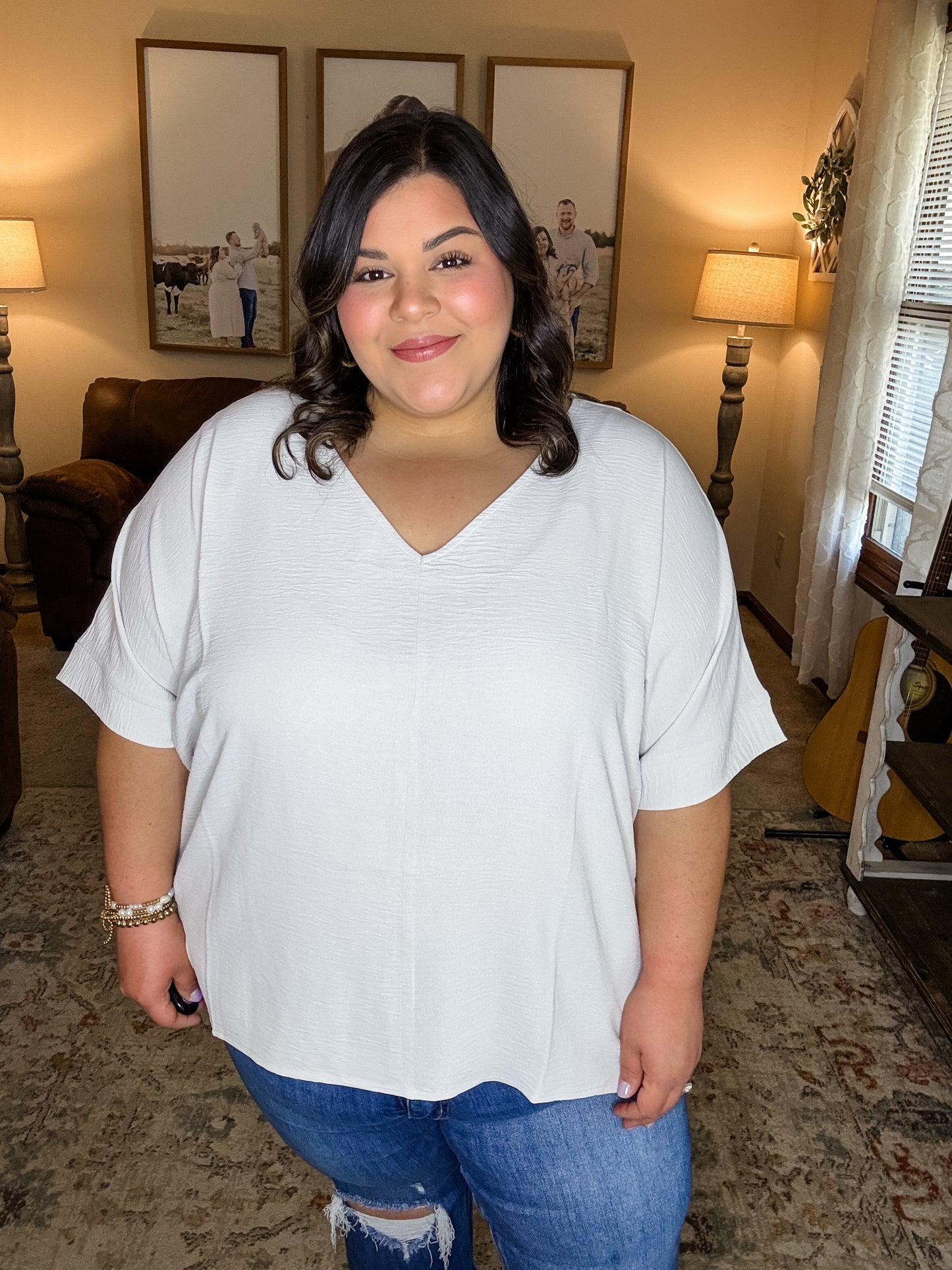 Curvy Spring Fling Top in Bone