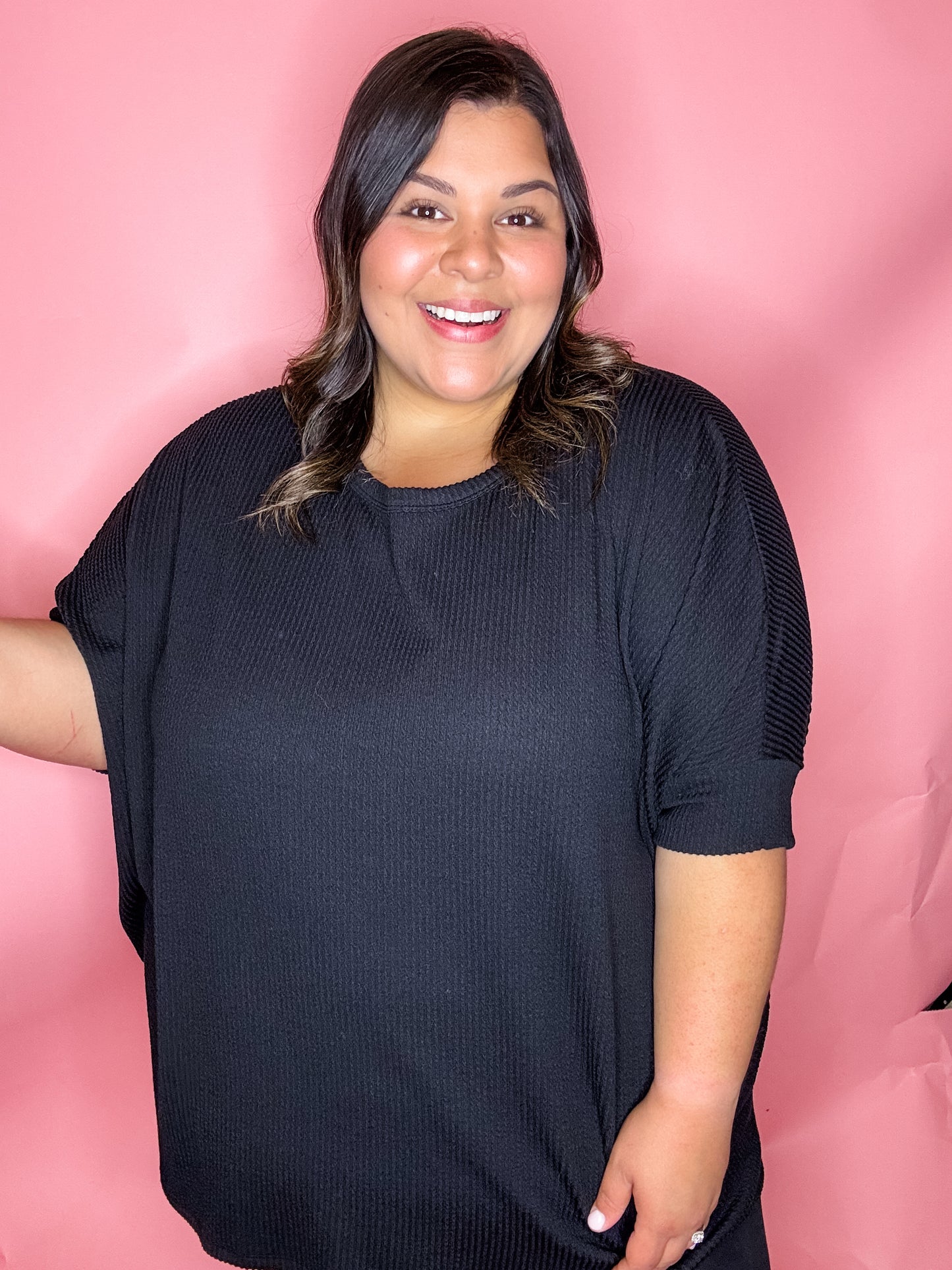 Curvy Black Relaxed Ribbed Top