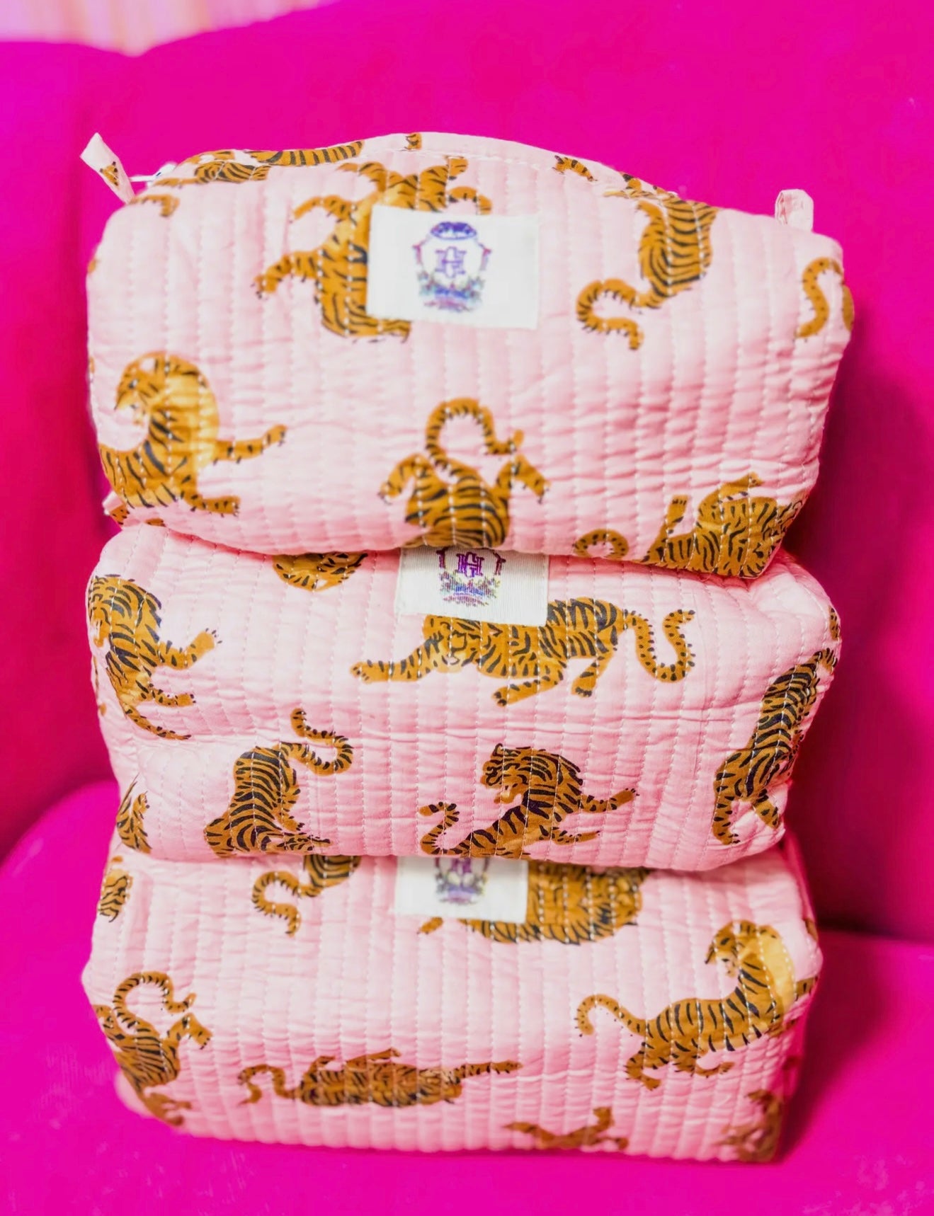 Dainty Pink Tiger Cosmestic Bag Set