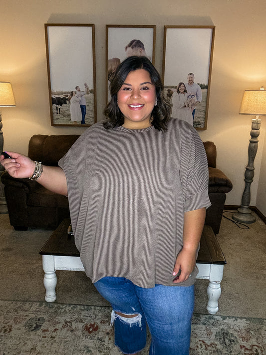 Curvy Mocha Relaxed Ribbed Top