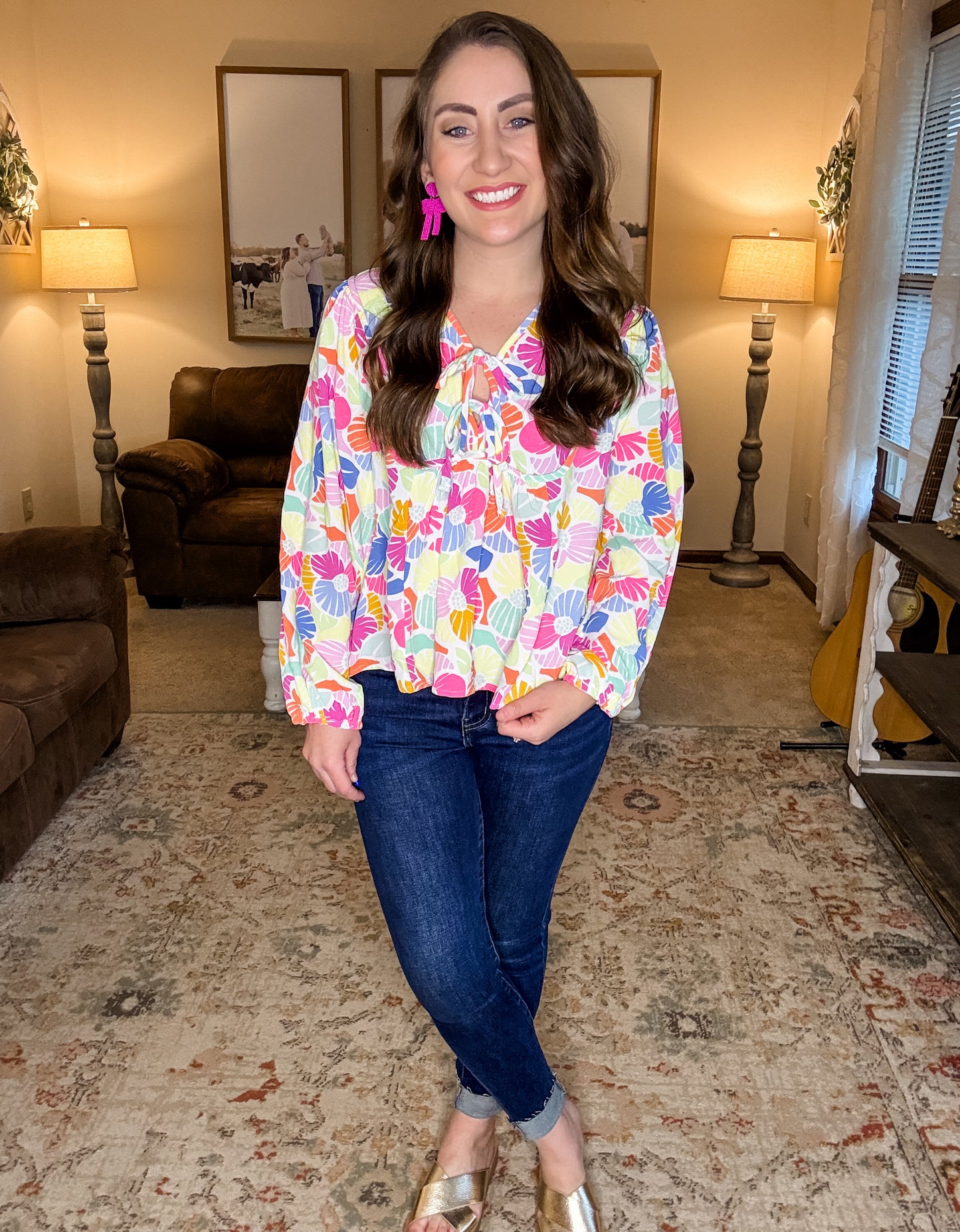 Hot Pink Beaded Bow Earrings