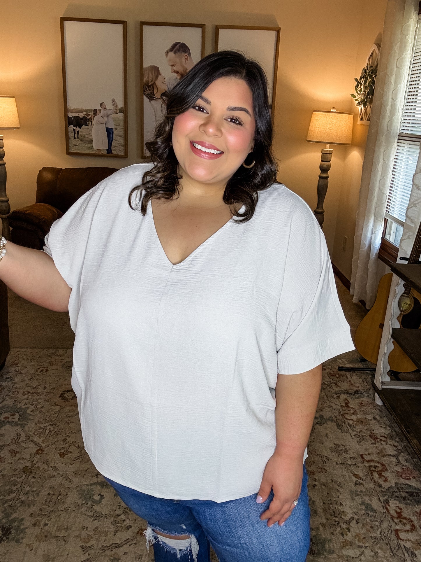 Curvy Spring Fling Top in Bone