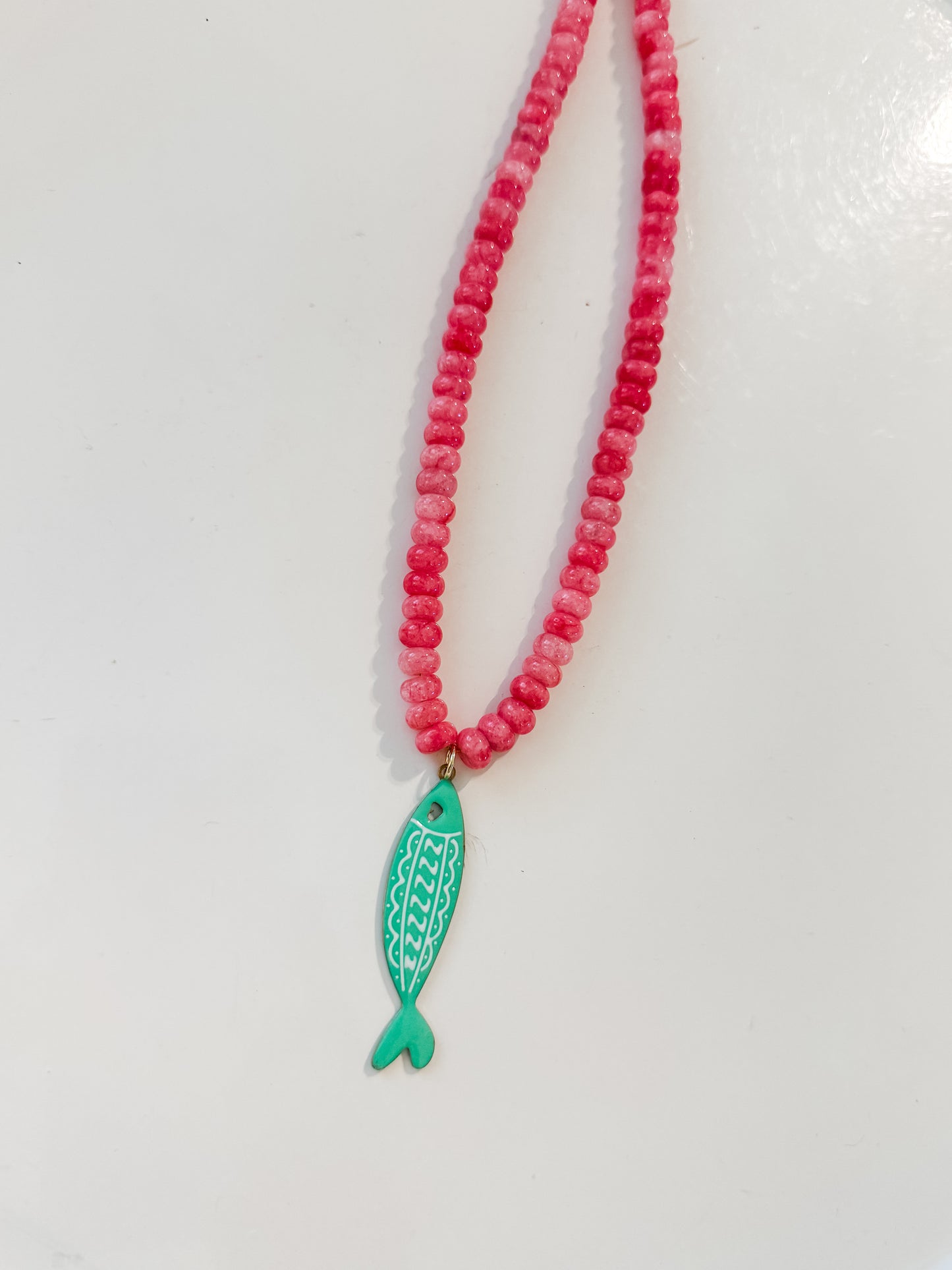 Hart Designs | Pink Beads + Mint Fish Necklace