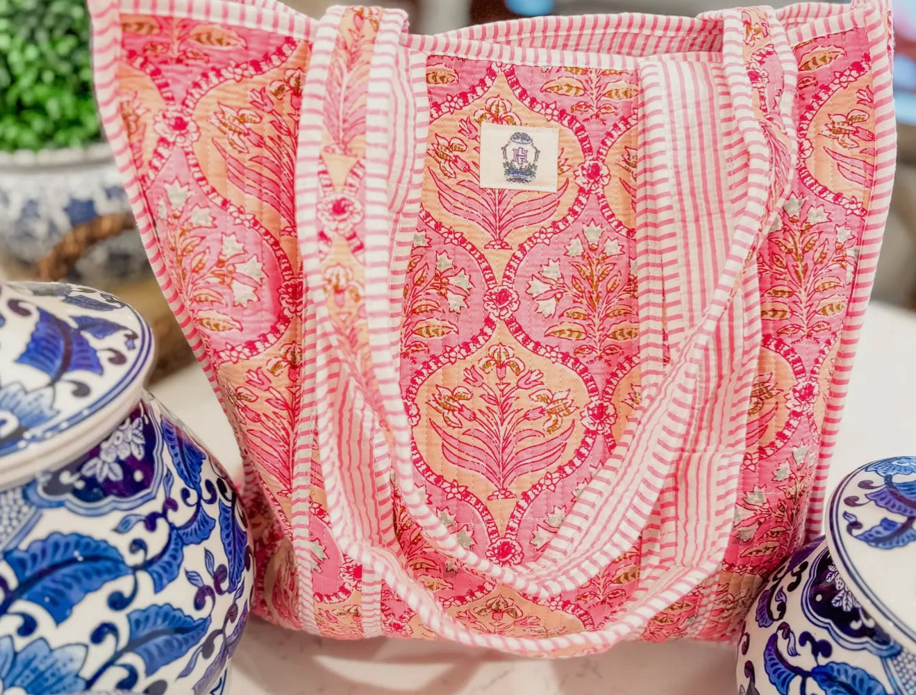 Pink Trellis Dream Quilted Tote