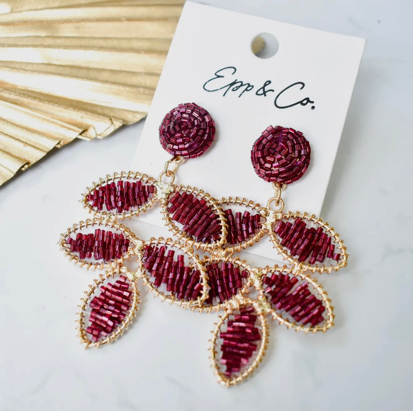 Raspberry Beaded Petal Earrings