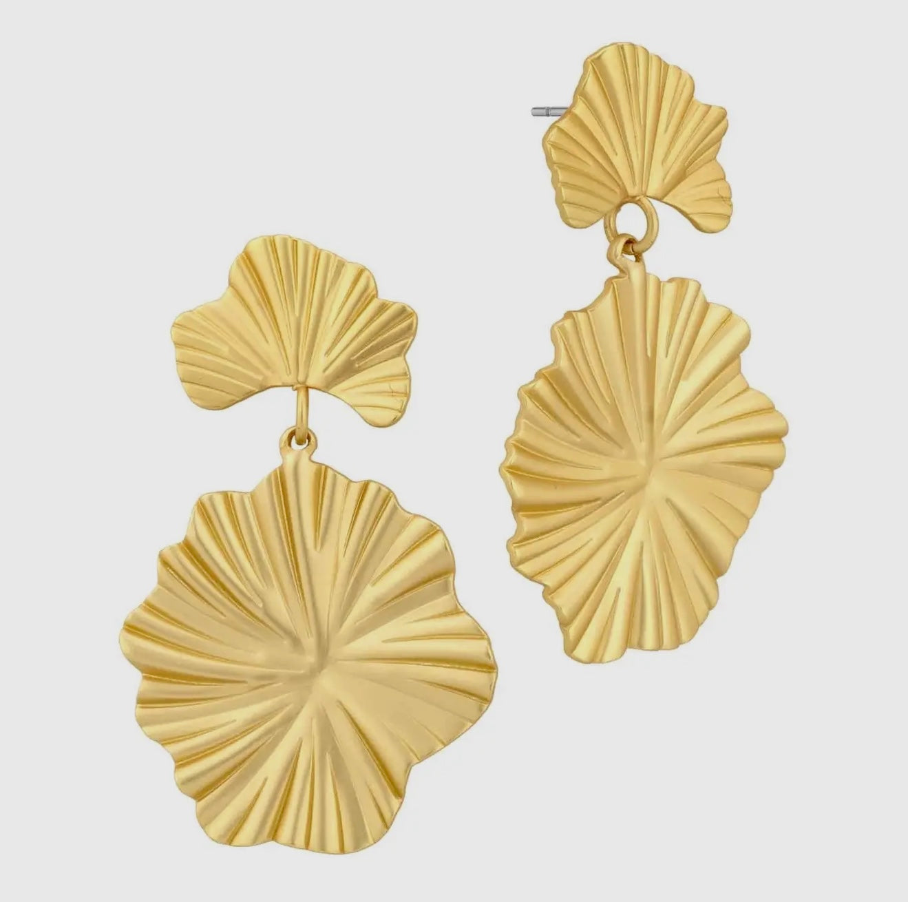 Gold Double Fan Drop Earrings