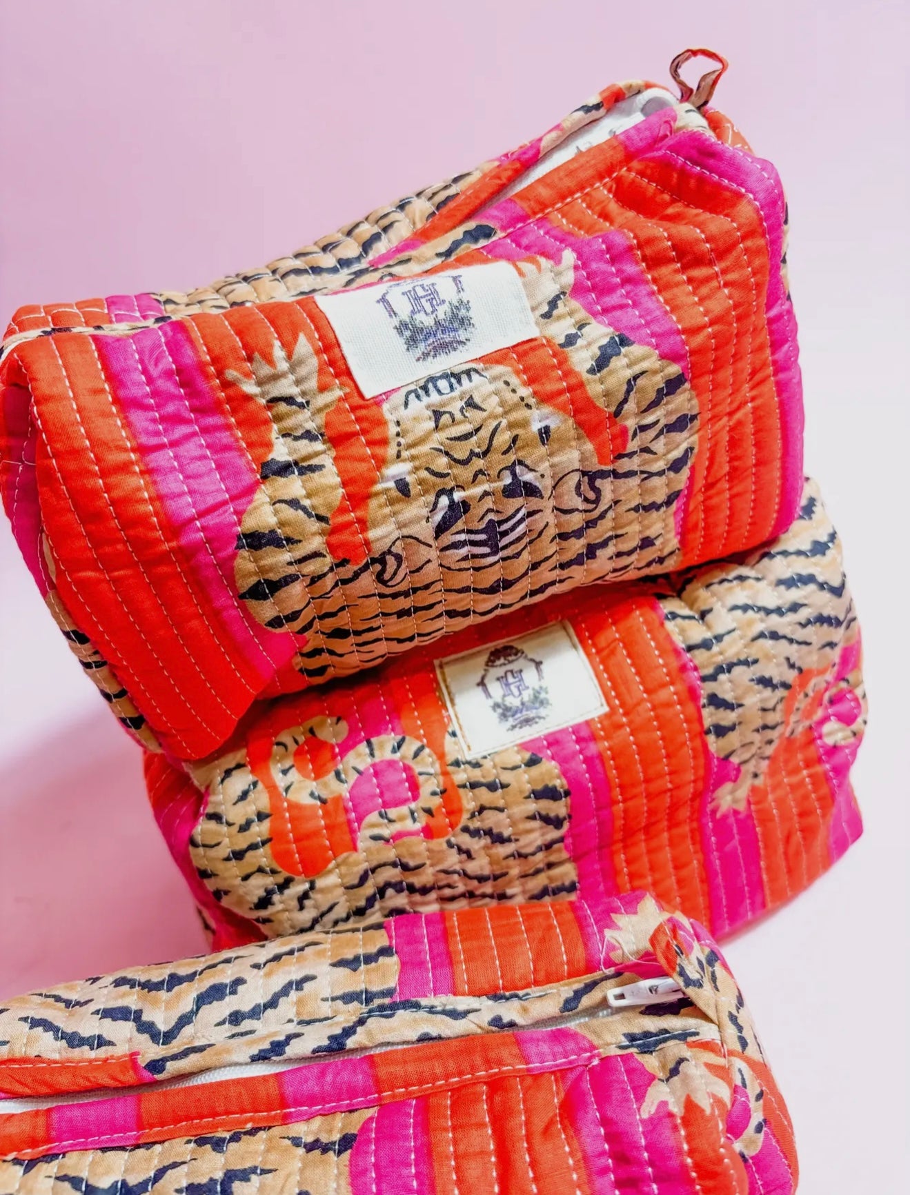 Pink/Orange Eye of the Tiger Cosmestic Bag Set