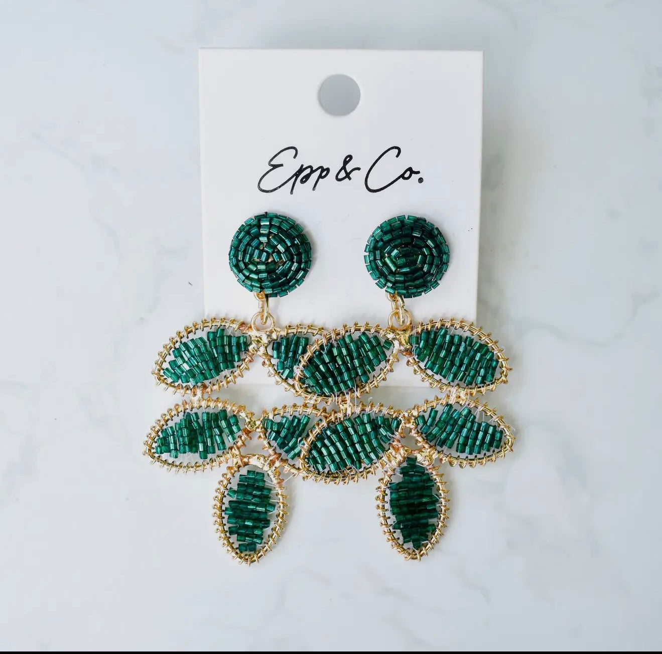 Emerald Beaded Petal Earrings