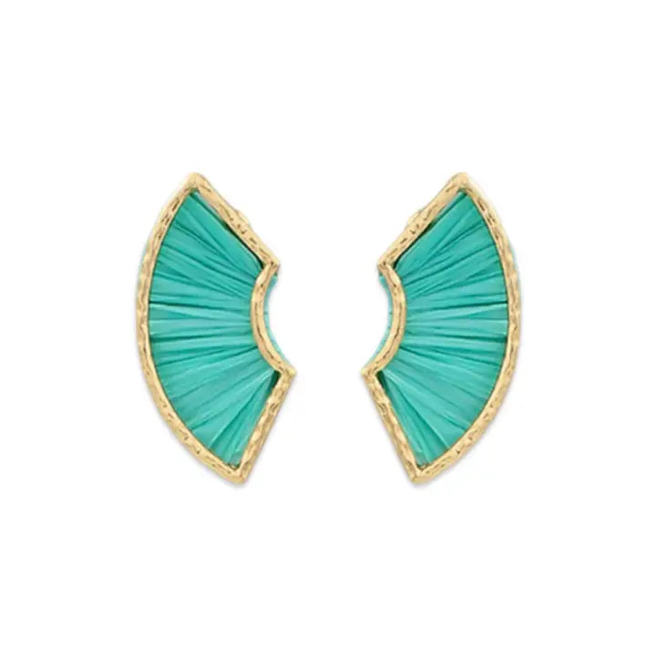 Teal Raffia Fan Earrings