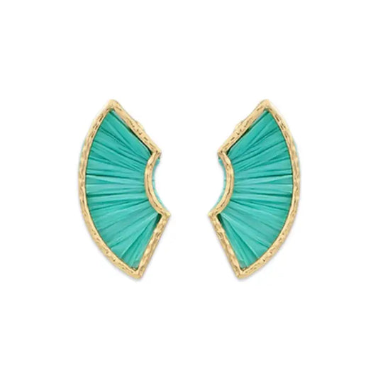 Teal Raffia Fan Earrings