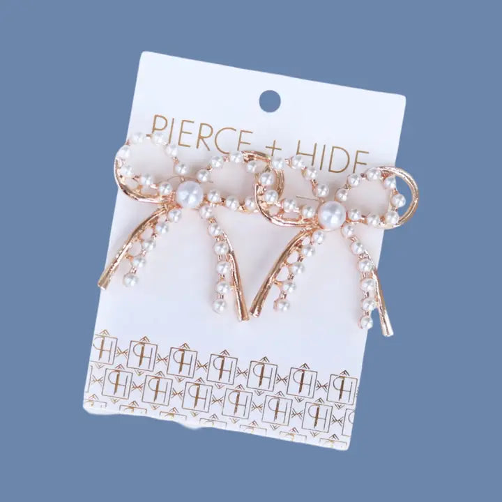 Pearl + Gold Bow Earrings