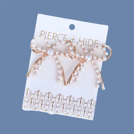 Pearl + Gold Bow Earrings