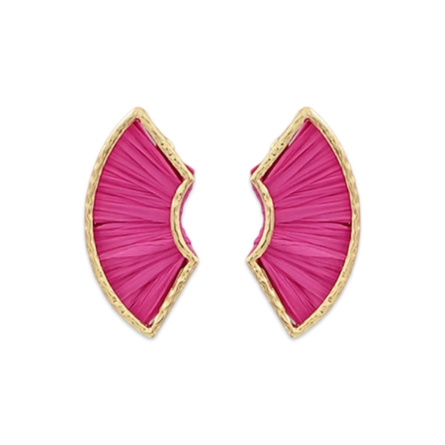 Fuschia Raffia Fan Earrings