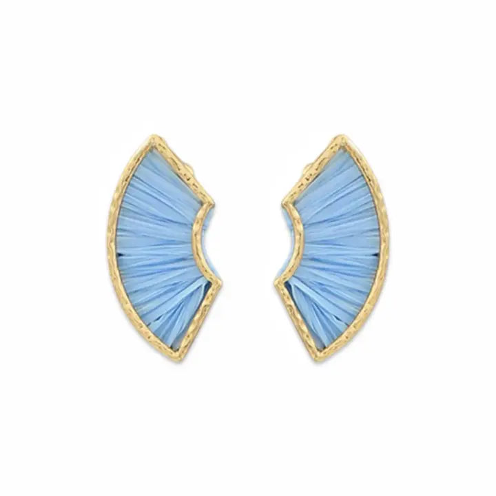 Light Blue Raffia Fan Earrings