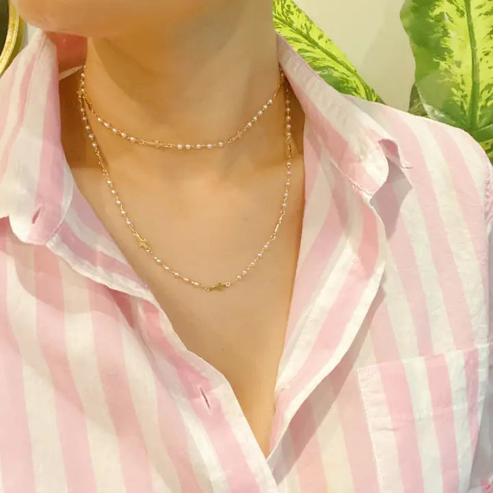 Pearls and Crosses Long Necklace