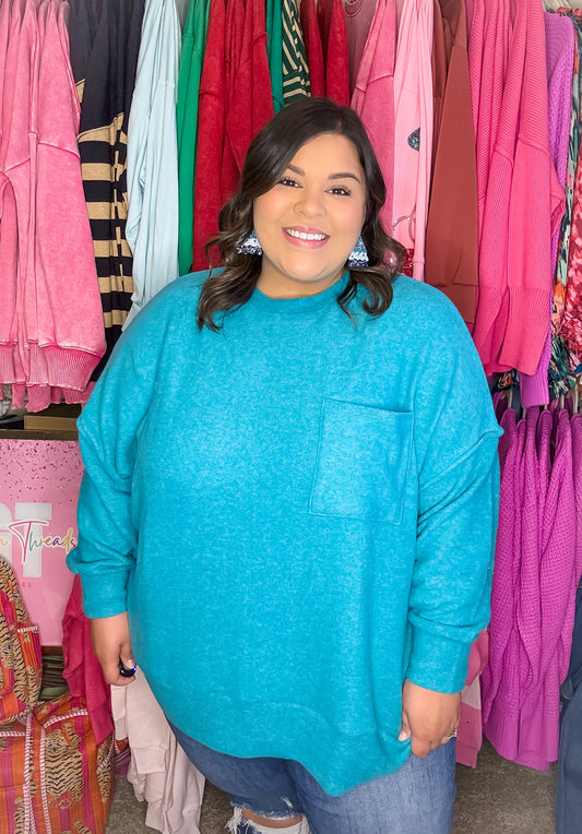 Curvy Go Teal It On The Mountain Sweater