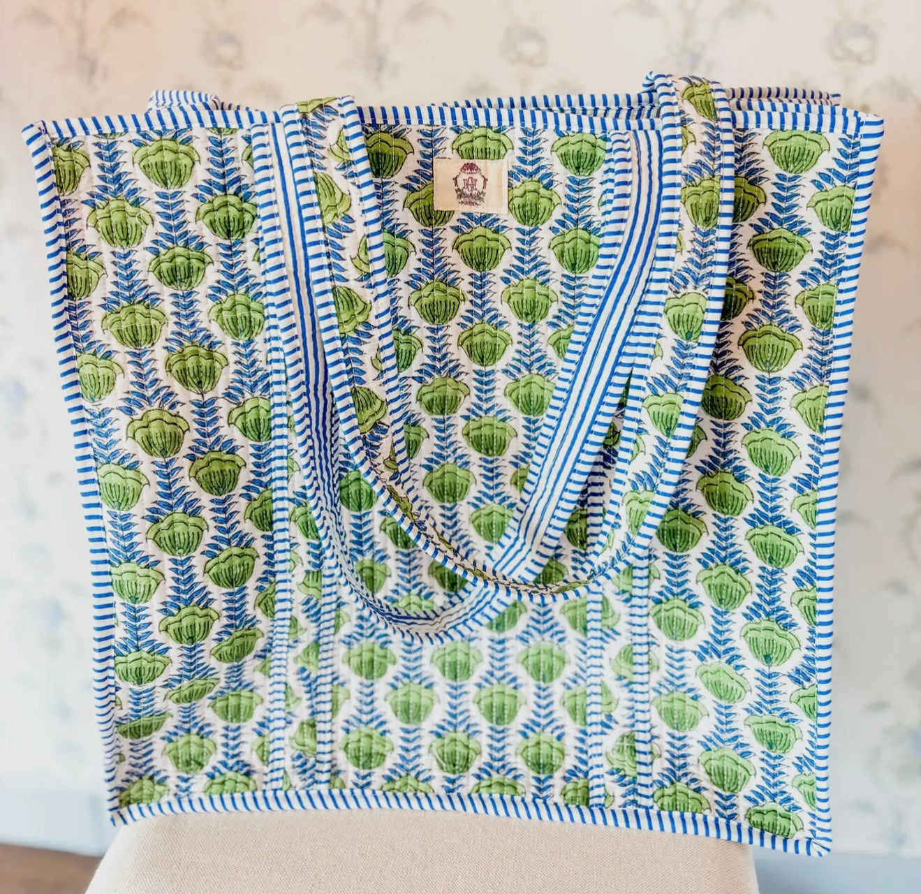 Large Green Blossoms Tote Bag