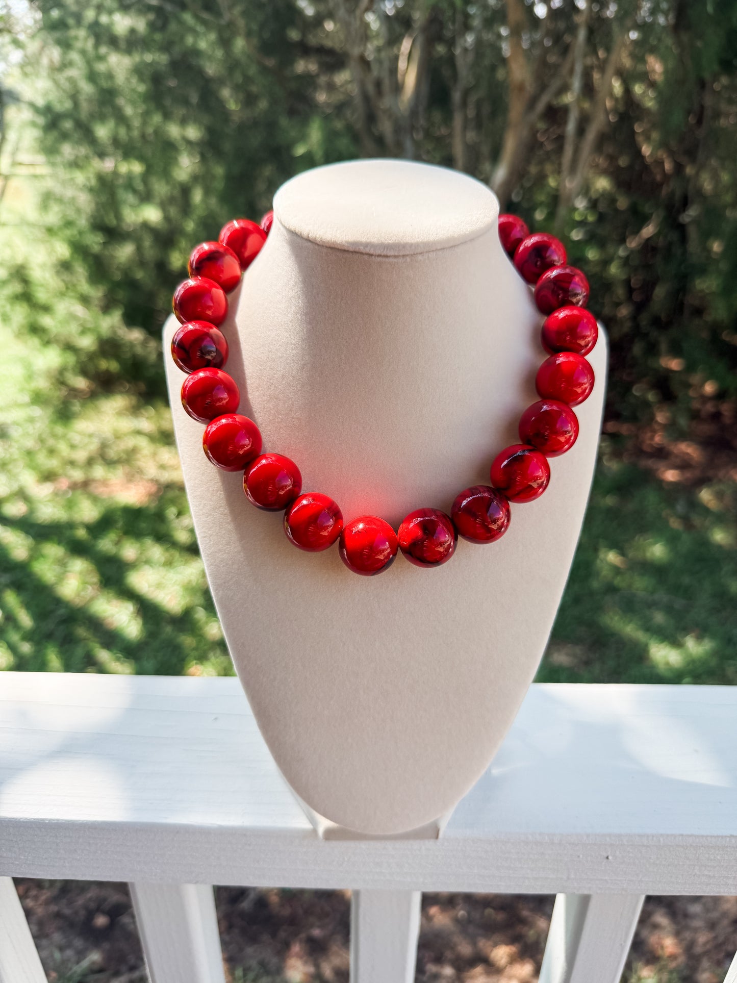 Red + Black Big Marble Beaded Necklace