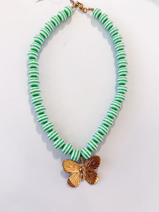 Hart Designs | Kelly Green Striped Butterfly Necklace