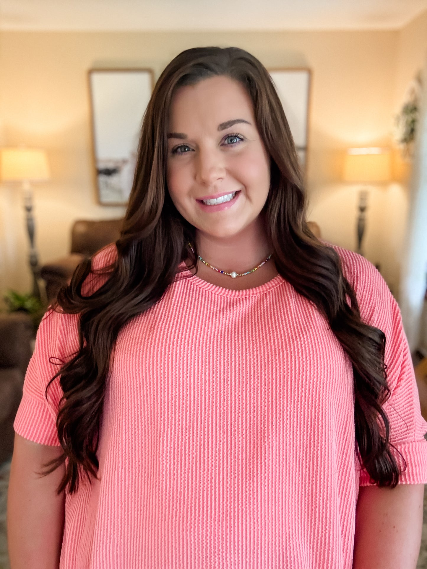 Coral Raised Ribbed Top