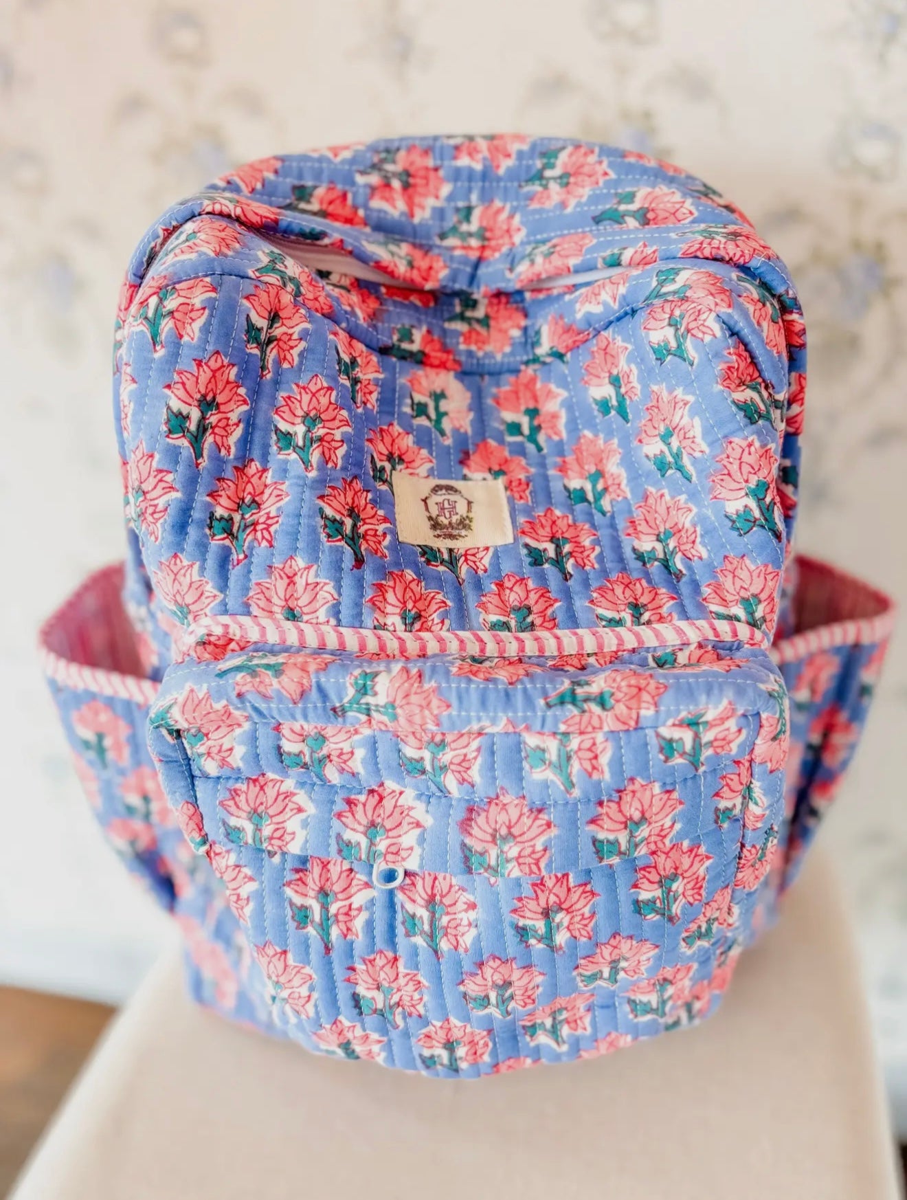 Pink Blossoms Quilted Backpack