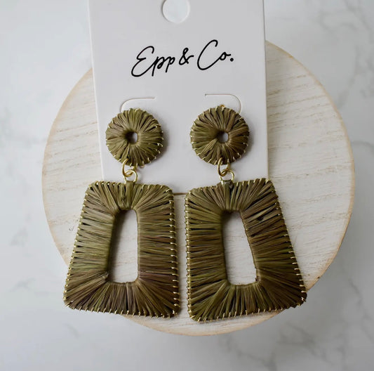 Olive Green Bell Raffia Earrings