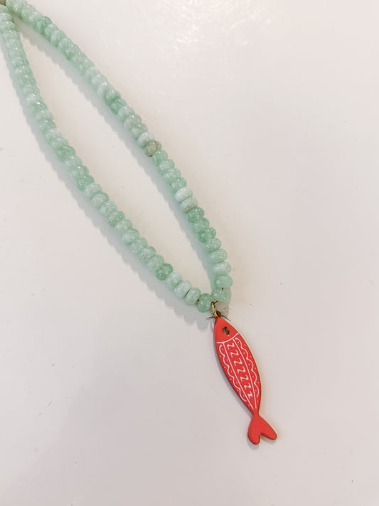 Hart Designs | Mint Beads + Coral Fish Necklace